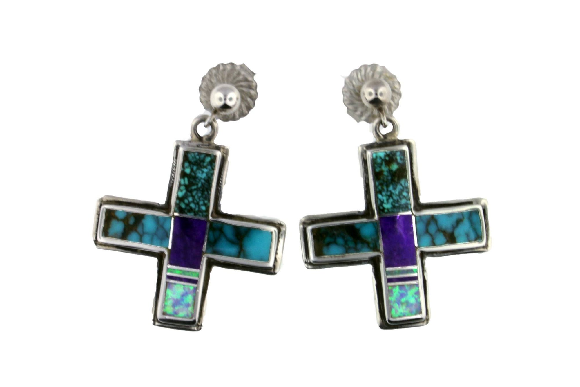 David Rosales Shalako Cross Earrings - Turquoise Jewelry